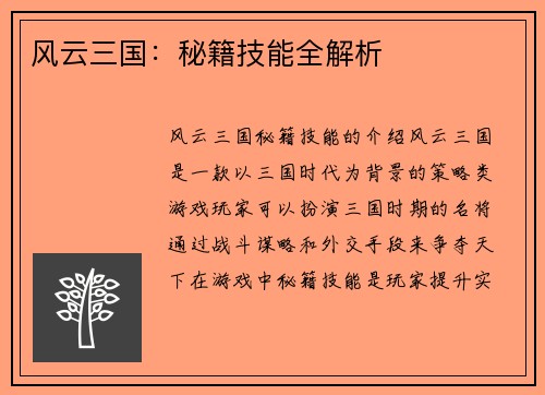 风云三国：秘籍技能全解析